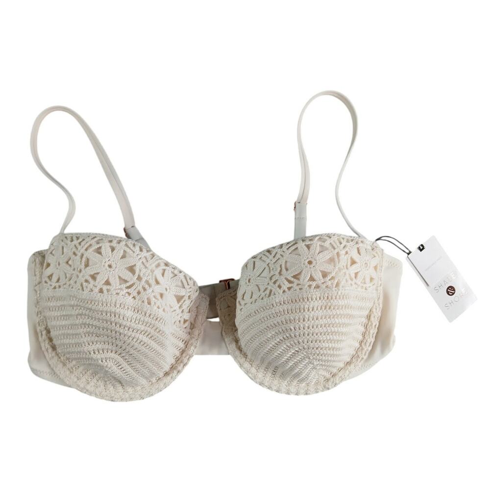 Shade & Shore Swimwear Womens 36D White Bikini Top Underwire Padded Lace NWT